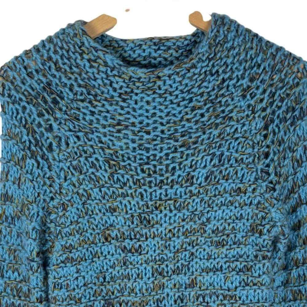 Free People Marl Chunky Wool Blend Knit Sweater Womens S/P Blue Relaxed Fit